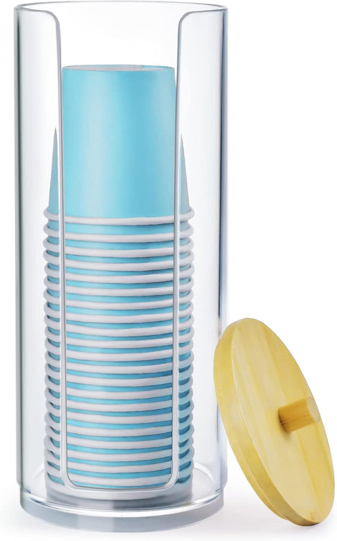 Bathroom Cup Dispenser, Clear Acrylic Holder for 3oz Disposable Paper Cups, Makeup Organizer with Lid for Vanity