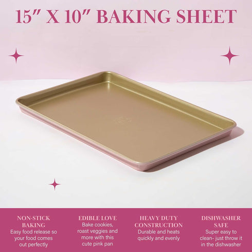 Paris Hilton Nonstick Carbon Steel Bakeware Collection, 15-Inch x 10-Inch Cookie Baking Sheet, Dishwasher Safe, Made without PFOA and PFAS, Pink Champagne Two-Tone by Paris Hilton