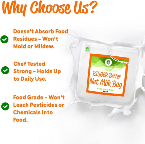 Ellie's Best Pro Quality Nut Milk Bag - 12"X12" Commercial Grade, Reusable Almond Milk Bag