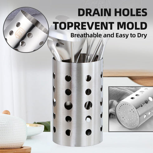 Stainless Steel Kitchen Utensil Holder (H6.7” x W4.1”), Caddy for Spatulas, Spoons, Silverware & More, Kitchen Decor