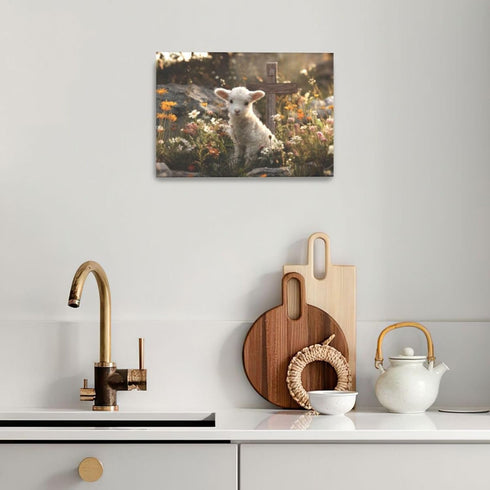 Nexlyth 24" 16" Farmhouse Lamb Wall Art For Kids Christian Cross Canvas Wall Decor Christ Pictures Paintings Prints