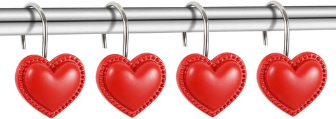 CHICTIE Red Heart Shower Curtain Hooks Rings, Set of 12 Decorative Stainless Steel Rust Resistant