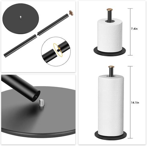 ZMGNND Adjustable Paper Towel Holder for Countertop, Matte Black Bathroom Dispenser Holds 3 Rolls