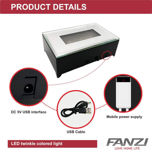 FANZI LED Rectangular Light Display Base | 3D LED Light Stand for Crystals and Glass Art (Black)
