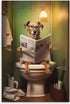 FireDeer Funny Bathroom Canvas Wall Art - Dog Reading Newspaper on Toilet Poster Humor Painting for Farmhouse Decor