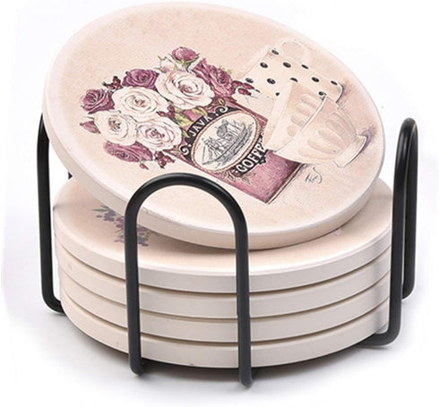 3PC Kocent Vintage Coaster Holder, Black Iron Metal Storage Caddy for Round and Square Coasters, 4.3 Inch
