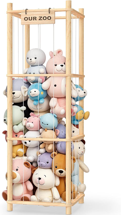 Woodure Stuffed Animal Storage & Organizer, Wooden Cute Zoo Toy Holder for