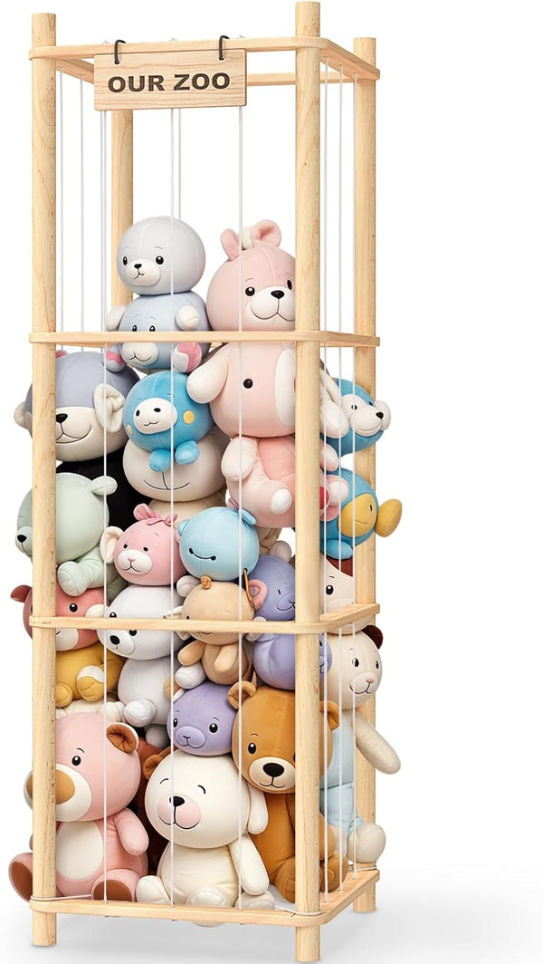 Woodure Stuffed Animal Storage & Organizer, Wooden Cute Zoo Toy Holder for