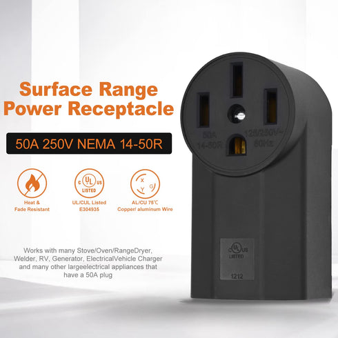 NEMA 14-50R Receptacle 3-Pole 4-Wire Surface Mount Power Receptacle 125/250V 50A UL Listed