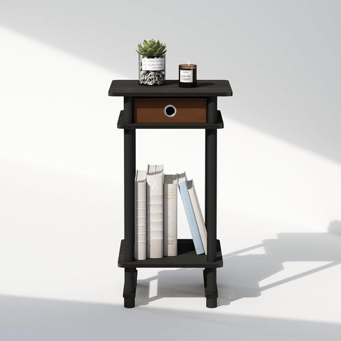 1-Pack, Furinno Turn-N-Tube Tall Nightstand with Bin, Plastic Poles, Espresso/Brown