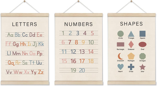 Set of 3 Alphabet Numbers Poster Hanger Frame, Preschool Learning Posters, Educational