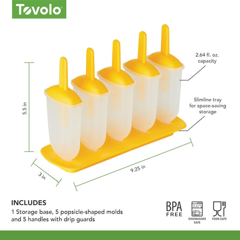 Tovolo Popsicle Molds with Sticks, 5-Pack Classic Reusable Ice Pop Molds for Homemade Snacks