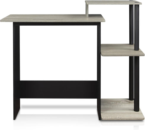 Furinno Efficient Home Laptop Desk with Square Shelves, French Oak Grey/Black Finish