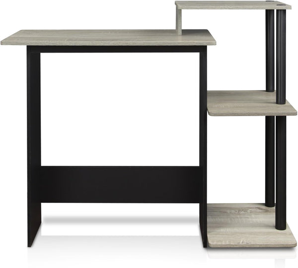 Furinno Efficient Home Laptop Desk with Square Shelves, French Oak Grey/Black Finish