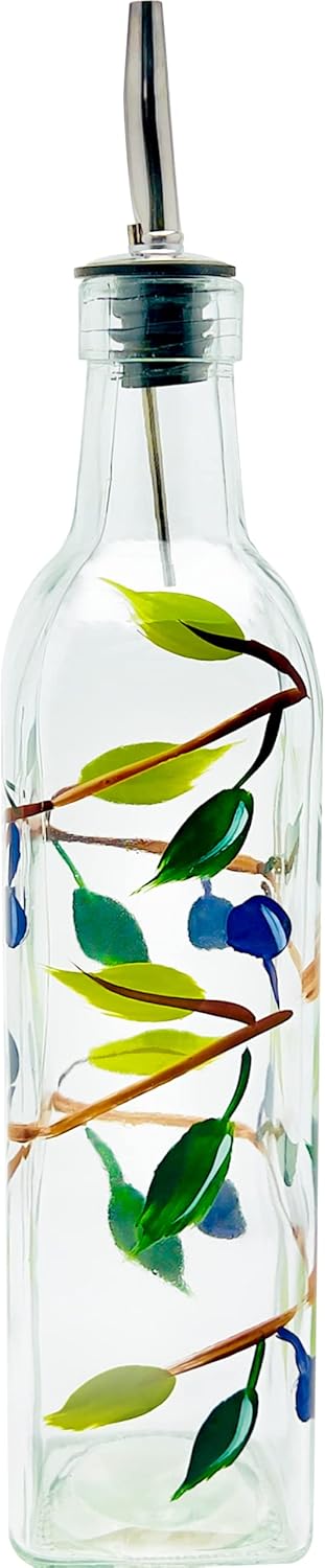 Glass Olive Branch Oil/Vinegar Glass Cruet for Kitchen, 8 oz Olive Oil