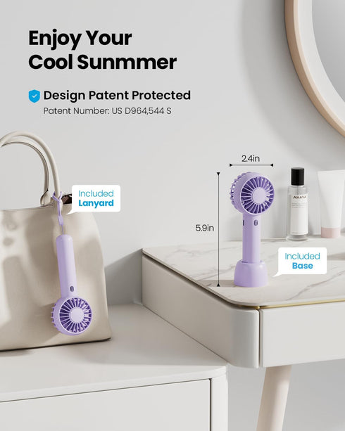 Gaiatop Mini Portable Fan, Powerful Handheld Fan, Cute Design 3 Speed Personal Small Desk Fan with Base, Lightweight Makeup USB Rechargeable Fan for Stylish Girl Women Travel Indoor Outdoor Purple by Gaiatop
