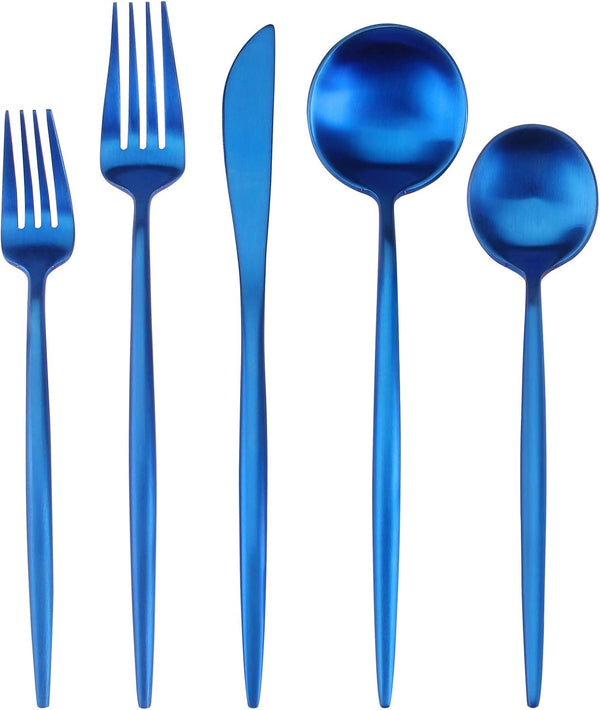 SHARECOOK Matte Blue Silverware Set, 20-Piece Stainless Steel Satin Finish Flatware Set for 4