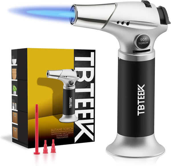 TBTEEK Butane Torch - Kitchen Cooking Torch with Safety Lock & Adjustable Flame for BBQ, Baking, Brulee, DIY Soldering