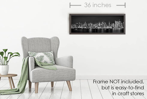 New York City 2022 Manhattan Midtown Skyline Photo Print, Unframed, Night Black & White, 11.75 x 36 inches