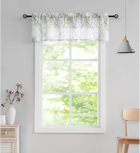 FMFUNCTEX White Valance Curtains, Print Tree Branch Semi Sheer, 50 x 15 Inches, 1 Panel