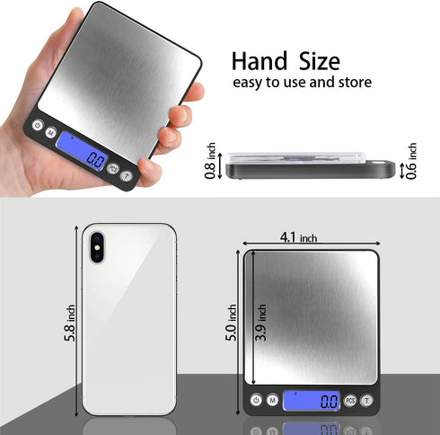 Fuzion Digital Kitchen Scale 3000g/0.1g, Pocket Food Scale with 2 Trays, LCD, Tare Function, Battery Included