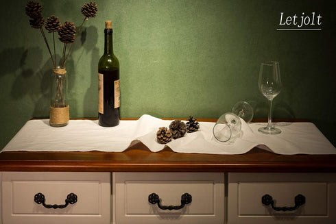 Letjolt White Table Runner - 108 Inches Long Shabby Chic Ruffled Runner for Rustic Home Table Decoration
