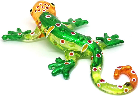 ZOOCRAFT Glass Gecko Figurine, Green Miniature Hand Blown Lampwork Animal Statue Decor