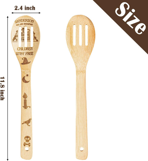 7Pcs Halloween Hocus Pocus Theme Wooden Spoons Slotted Spatula Set, Carve Burned Bamboo Kitchen Cookware Gadget Kit Non-Stick Cooking Utensils Fun Gift Idea for Family Friend Housewarming Gift by Eartim