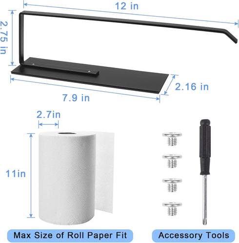 Black Paper Towel Holder, Magnetic Paper Towel Holder for Fridge, Toilet Paper Roll Holder Magnet Towel Rack Wall Mount