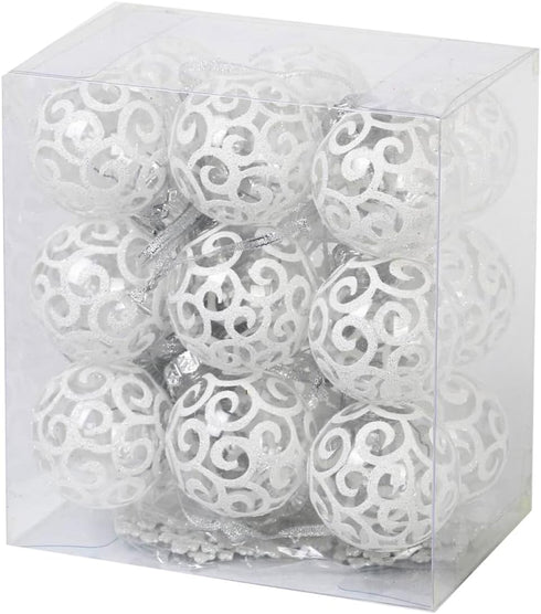 SLEETLY White Ornaments for Farmhouse Christmas Tree, Shatterproof Plastic 2.36 Inch Clear Swirl, Set of 18