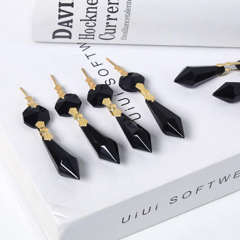 20pcs Black Crystals Prisms Glass Tip Beads Replacement Chandelier Icicle Drop Pendants Octagon Crystal Beads Gold Pins