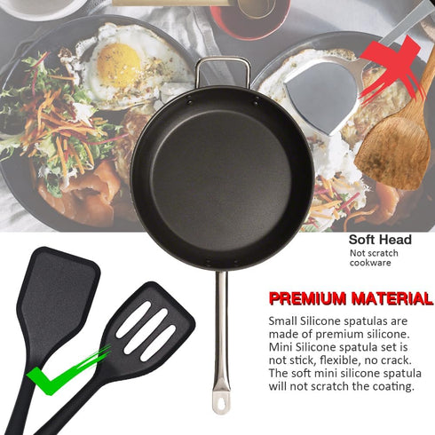Silicone Small Serving Spatula Set of 4, Mini Turner for Kitchen Use, Small Spatulas for Egg, Steak, Pancake