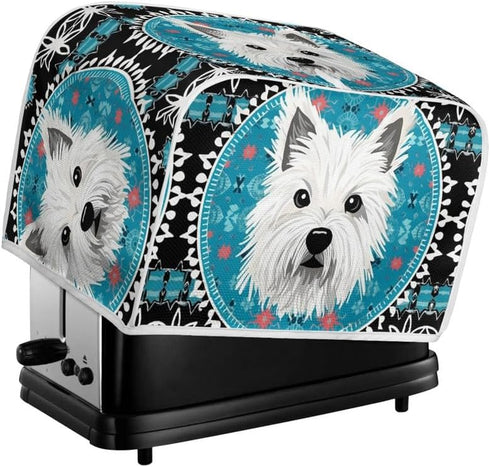 4 Slice Toaster Cover, West Highland White Terrier Design, Blue Mandala Universal Fit Wide Slot Bread Maker Cover
