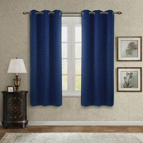 SINGINGLORY Navy Blue Blackout Curtains - 42 x 63 Inches Long Panels Set of 2 Linen Textured Thermal Insulated