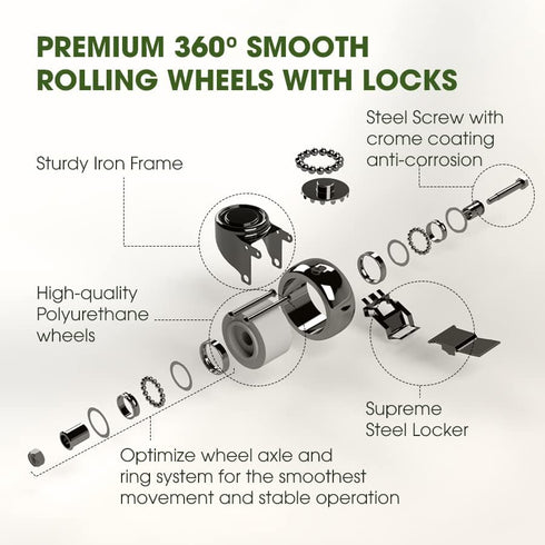 385 Lbs, 12Inch, Idzo Plant Caddy with Wheels Lockable Heavy Duty Trolley Capacity Metal Cast Iron Plant Dolly, Plant