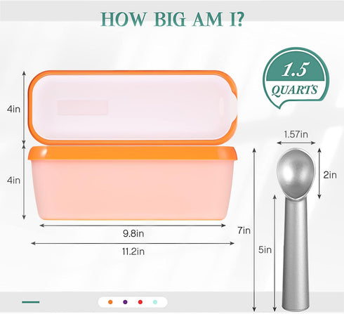 4 1.5 Nuenen Pcs Reusable Ice Cream Containers with Lids and a Scoop Quarts Plastic Rectangle Dessert Storage Tubs