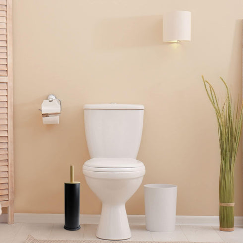 Blue Donuts Toilet Brush Holder with Bamboo Top - Black
