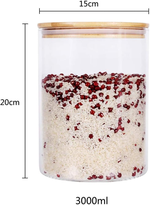 Large Glass Food Storage Container, 100 FL OZ (3000ml) Glass Food Canister with Airtight Bamboo Lids for Your Pantry, BPA-Free Cereal Dispenser Jars for Spaghetti Pasta, Powder, Tea, Coffee