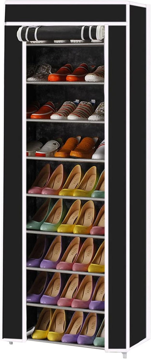 Kennkari 9 Tier Shoe Rack with Dustproof Cover, Free Standing Shoes Organizer, Narrow