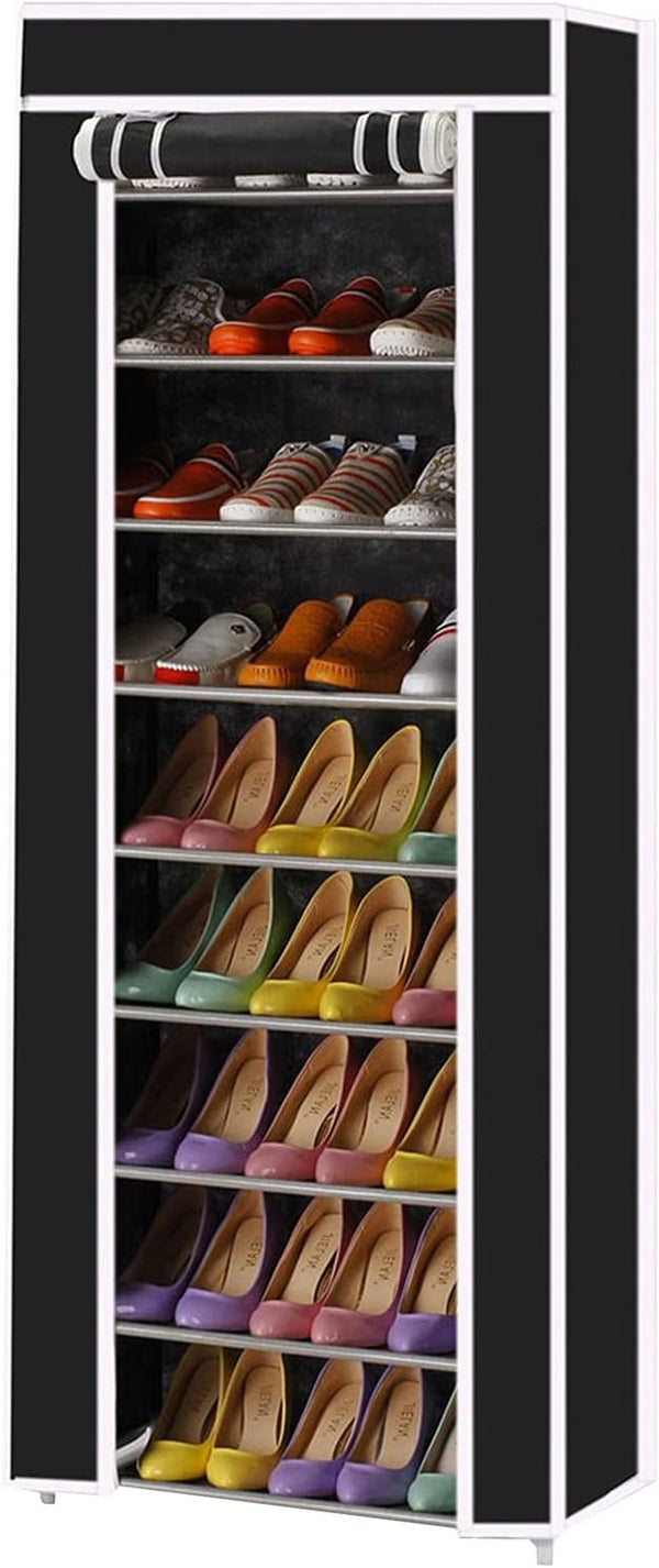 Kennkari 9 Tier Shoe Rack with Dustproof Cover, Free Standing Shoes Organizer, Narrow