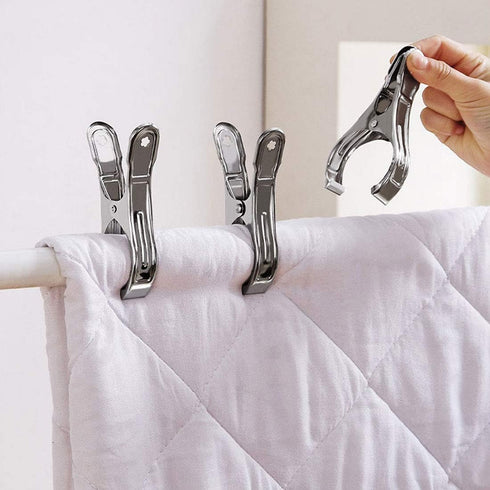 Outdoor Heavy Duty Clothespins, 10 Pack Large Stainless Steel Quilt Clips, Beach Towel Clips, Rubber Tipped Metal