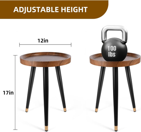 Design(12"x17") KGPLOME Plant Stand Indoor,Mid Century Walnut Wood Plant Table, Heavy Duty Metal Tall Flower Pot