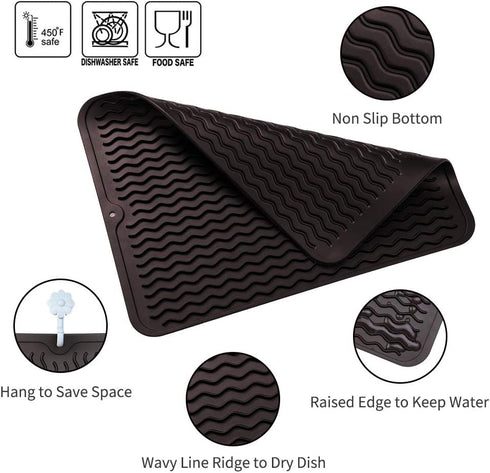 Silicone Dish Drying Mat | Eco-friendly, Heat-resistant Kitchen Counter or Sink Mat, 16 x 12 inches