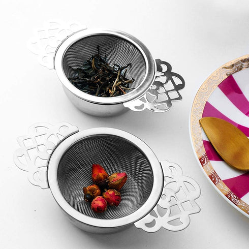 4 Set Tea Strainers with Drip Bowls, Loose Leaf Tea Strainers with Double Winged Handles, Extra Fine Mesh Tea Infuser