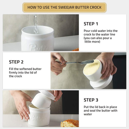 Elegant Black Porcelain Butter Keeper Crock with Water Line for Soft Butter