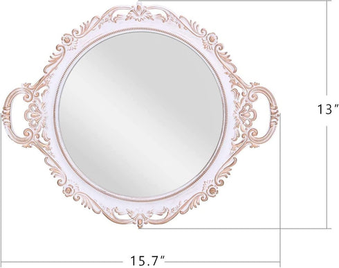 Yash Counter 15.8' 13', YANIZU Decorative Mirror Tray, Round with Handles, Organizer for Perfume, Makeup, Jewelry