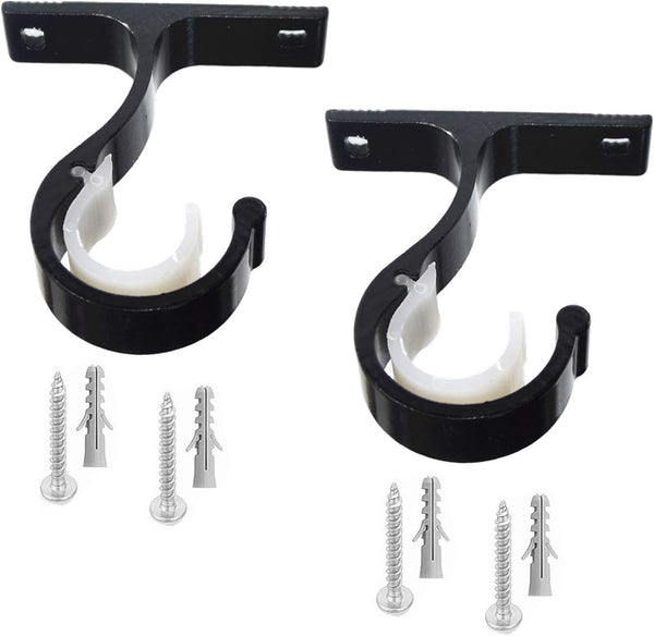 Curtain Rod Brackets 2pcs, Black Curtain Rod Holder for Drapery Rod with Diameter 1-1/8"(28mm) Installed to The Ceiling