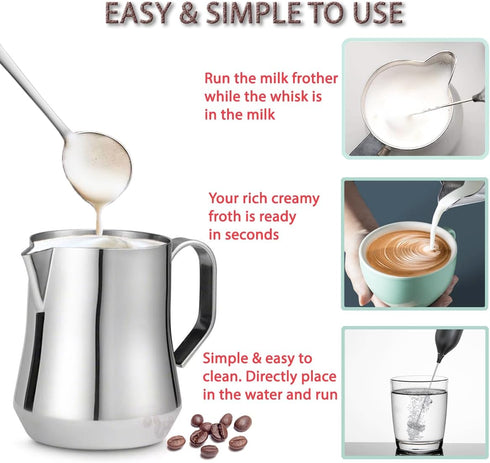 Milk Frother Wand with Stand - Milk Frother Handheld Battery Operated - Electric Whisk Coffee Frother - Drink Mixer Handheld Frother with Stand - Hand Frother for Coffee - Coffee Mixer Wand by ALPSPEAKS