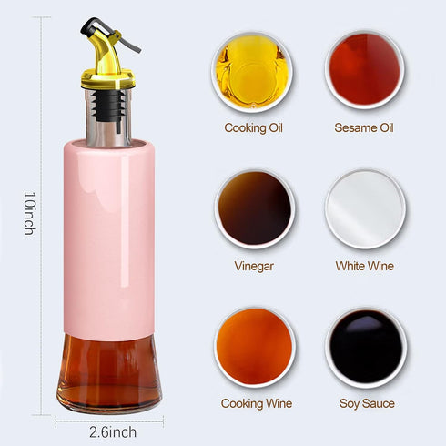 Miao’er Olive Oil Dispenser Bottle Set of 2 - Golden Non-Drip Spout with Pink Funnel for Easy Filling, 10OZ/300ML