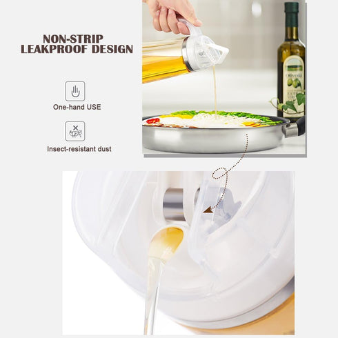 Marbrasse 20 OZ Oil Dispenser for Kitchen, Leakproof Glass Bottle with Auto Flip Cap (White)